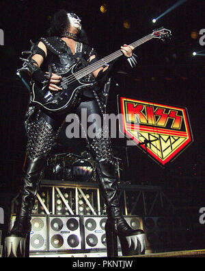 Gene Simmons of KISS performs at Thompson-Boling Arena in Knoxville, Tennessee on December 10, 2003. CREDIT: Chris McKay / MediaPunch Stock Photo