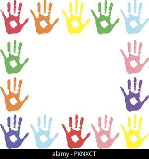 children's fun. place for text. frame. color prints of hands in paint. Stock Vector