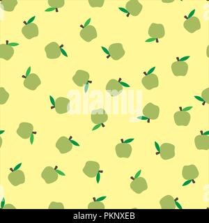 delicate yellow pastel seamless background with green apples. Autumnal seasonal background, school. Stock Vector