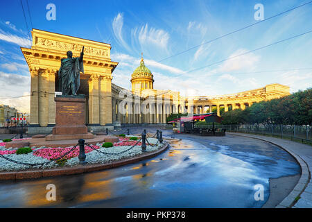 Cathedral of Our Lady of Kazan in St. Petersburg at sunrise Stock Photo