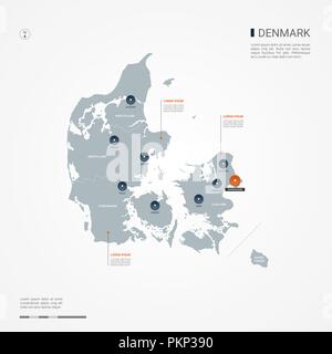 Denmark political map of administrative divisions - regions. Solid blue ...