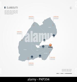 Djibouti map with borders, cities, capital and administrative divisions. Infographic vector map. Editable layers clearly labeled. Stock Vector