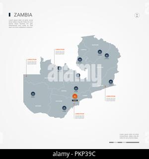 Zambia map with borders, cities, capital and administrative divisions. Infographic vector map. Editable layers clearly labeled. Stock Vector