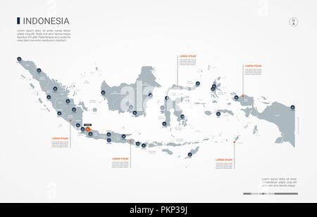 Indonesia map with borders, cities, capital and administrative divisions. Infographic vector map. Editable layers clearly labeled. Stock Vector