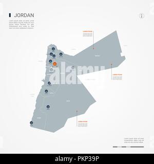 Jordan map with borders, cities, capital and administrative divisions. Infographic vector map. Editable layers clearly labeled. Stock Vector