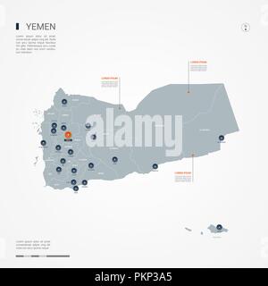 Yemen map with borders, cities, capital and administrative divisions. Infographic vector map. Editable layers clearly labeled. Stock Vector