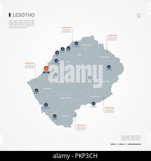 Lesotho map with borders, cities, capital and administrative divisions. Infographic vector map. Editable layers clearly labeled. Stock Vector