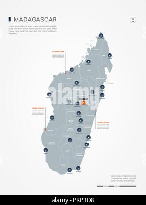 Madagascar map with borders, cities, capital and administrative divisions. Infographic vector map. Editable layers clearly labeled. Stock Vector