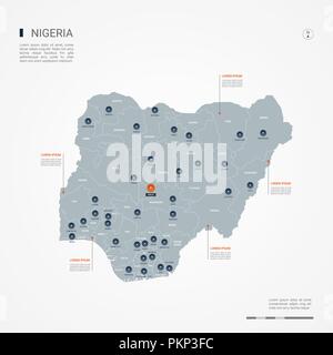 Nigeria map with borders, cities, capital and administrative divisions. Infographic vector map. Editable layers clearly labeled. Stock Vector