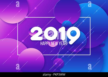 New Year 2019 card. Gradient purple shapes composition. Abdstract background. Vector illustration Stock Vector