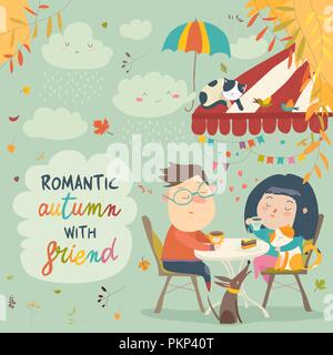 Couple in love on a date in the cafe Stock Vector