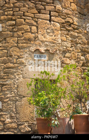 The prision of the medieval castle of Ullastret in the heart of Costa Brava. Baix Emporda, Catalonia, Spain. Stock Photo