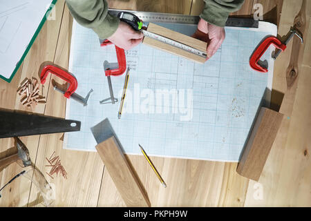 Workshop with tools and electric saws in the process Stock Photo
