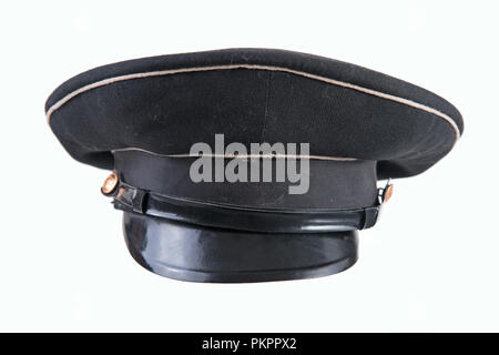 Black headpiece for military cap isolated on white background, uniform Stock Photo