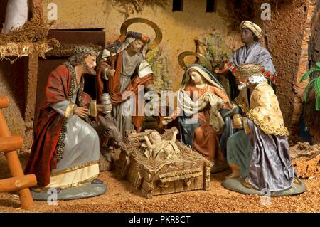 Nativity scene and Magi Kings, Christmas, Spain, Europe. Stock Photo