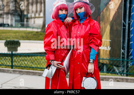 PARIS, FRANCE - MARCH 6, 2018: Outside CHANEL show at Paris Fashion Week Fall / Winter 2018-2019 Stock Photo