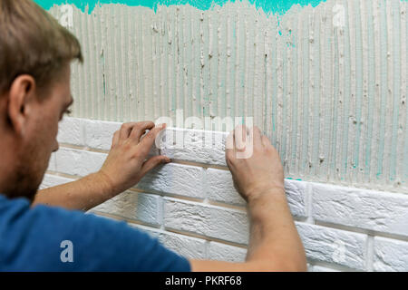 tiling wall with white brick tiles Stock Photo