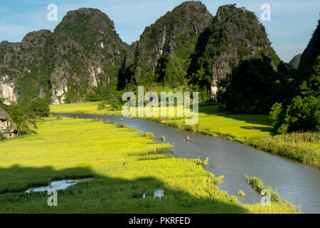 the majestic scenery on Ngo Dong river in Tam Coc Bich Dong view from the mountain top in Ninh Binh province of Viet Nam Stock Photo