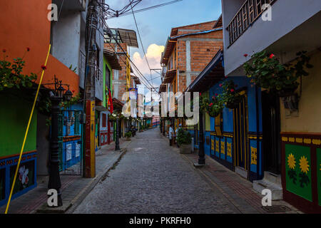 Guatape, Colombia - 23 February 2018 : the colorful streets of the beautiful town Stock Photo