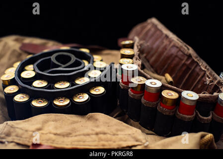 Hunting ammunition in leather bandolier . Stock Photo