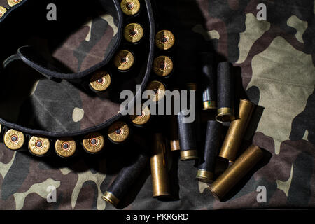 Hunting ammunition in leather bandolier . Stock Photo