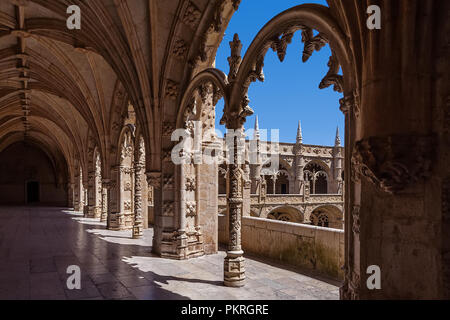 Lisbon, Portugal. Cloister of the Jeronimos Monastery or Abbey in Lisbon, Portugal, aka Santa Maria de Belem monastery. UNESCO World Heritage Stock Photo