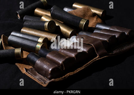 Hunting ammunition in leather bandolier . Stock Photo