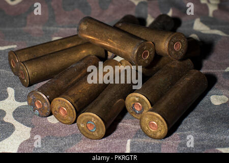 Hunting ammunition in leather bandolier . Stock Photo