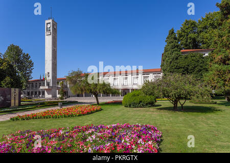 Vila Nova de Famalicao, Portugal - September 06, 2017: City Hall building (left) and Tribunal (right) of Vila Nova de Famalicao city. Stock Photo