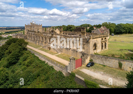 Bolsover castle in Nottinghamshire, England, UK. Partly ruined. Aerial view. Stock Photo