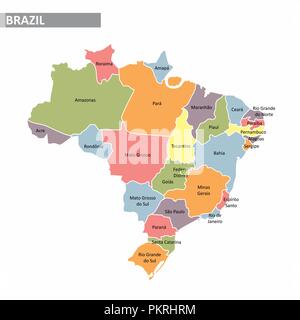 Map of Brazil with divisions of states Stock Vector