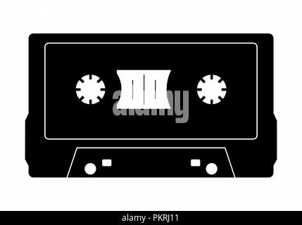 Dark silhouette of a cassette tape isolated on white background Stock Vector