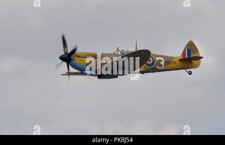 BBMF Supermarine Spitfire LF.IXc ‘MK356 / QJ-3’ flying at the 2018 Royal International Air Tattoo with a new desert camo representing 92 Squadron