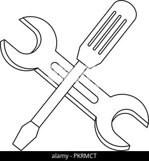 outline industry screwdriver and wrench equipments repair Stock Vector