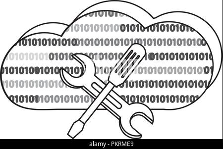 outline cloud data with industry equipments repair Stock Vector