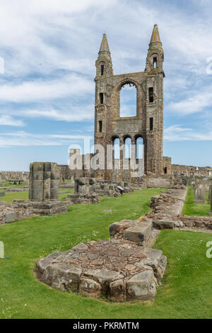 Ruin and graveyard with tombstones near St Andrews cathedral, Scotland Stock Photo