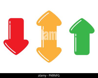 Red, green and yellow arrows up, down and double in different directions Stock Vector
