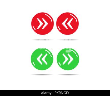 Green and red buttons with right and left quotes Stock Vector