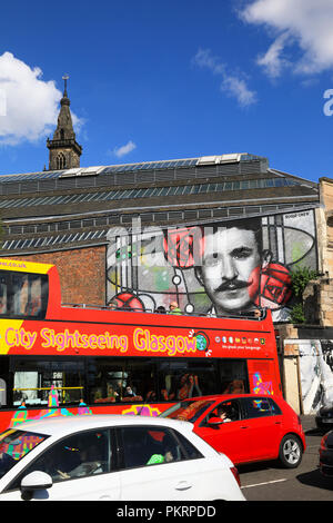 Street murals decorate the walls around the Clutha Bar, reopened in 2015 after the tragic helicopter crash, in Glasgow, Scotland, UK Stock Photo