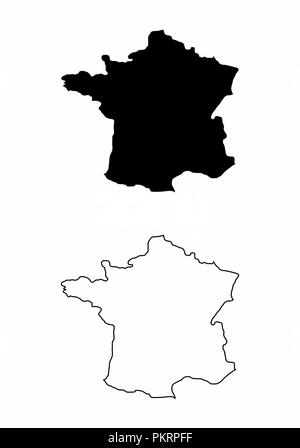 Simplified maps of France. Black and white outlines. Stock Vector