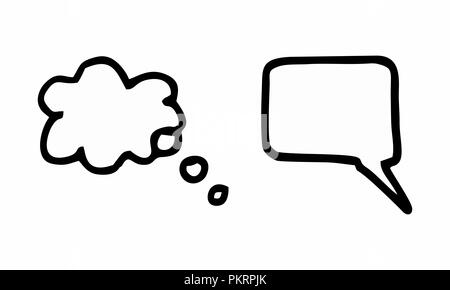 Freehand illustration of speech and thought bubbles. Black outlines on white background. Stock Vector