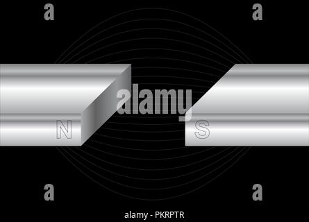 Illustration of two magnets with the north and south poles exerting attraction Stock Vector