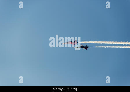 Izmir, Turkey - September 9, 2018. Solo Turk performs an Air Show over Izmir Sky on the day of Independence Izmir. Stock Photo