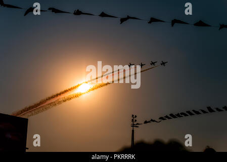 Izmir, Turkey - September 9, 2018. Solo Turk performs an Air Show over Izmir Sky on the day of Independence Izmir. Stock Photo