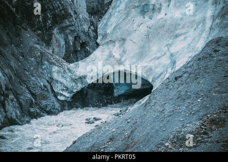 Close up view of a snow cave ice cave in at the Exit Glacier in Kenai Fjords National Park Stock Photo