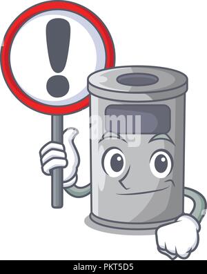 With sign steel trash can with lid cartoon Stock Vector