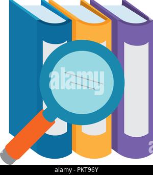 pile text books with magnifying glass Stock Vector