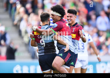 Harlequinsu0027 Marcus Smith and Danny Care celebrate during the 