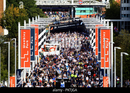 London, UK. 15th Sep 2018. a General view of fans walking up Wembley way prior to kick off. EPL Premier League match, Tottenham Hotspur v Liverpool at Wembley Stadium in London on Saturday 15th September 2018.  this image may only be used for Editorial purposes. Editorial use only, license required for commercial use. No use in betting, games or a single club/league/player publications . pic by Steffan Bowen/Andrew Orchard sports photography/Alamy Live news Stock Photo