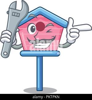 Mechanic bird house on a tree cartoon Stock Vector